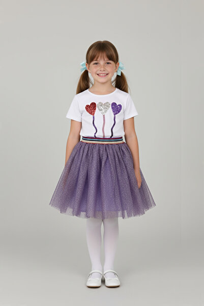 FATELLA Girl's Heart Figured Glitter T-Shirt and Purple Sequin Tutu Skirt Set...