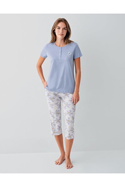 Arnetta Set de pijamale Capri pentru femei, 50% bumbac, 50% modal, cu buzunar...