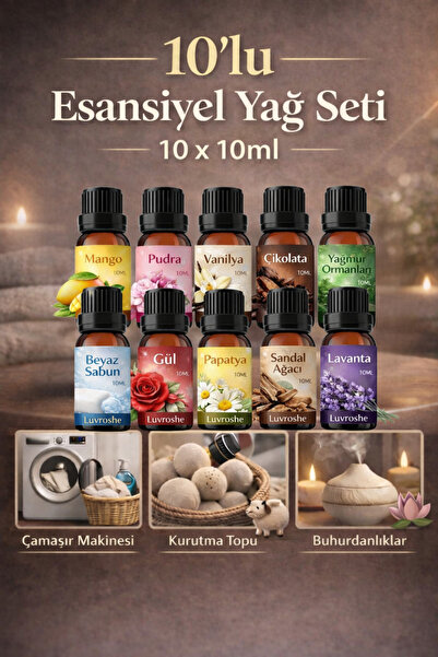 luvroshe 10'lu set Uçucu Yağ Buhurdanlık Esansı Oda Kokusu Esansiyel Yağ 10ml...