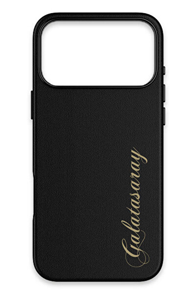 Galatasaray iPhone 17 Pro Max Uyumlu Gold El Yazı Deri Magsafe Lisanslı Telef...