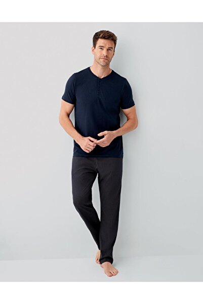 Arnetta Men's Navy Blue 3-Piece Boxed Pajama Set 100% Cotton – Short Sleeve B...