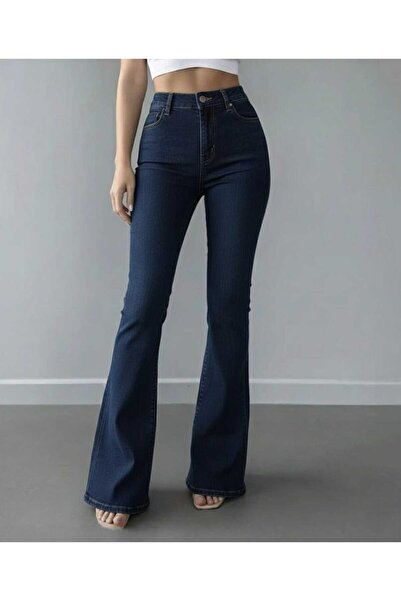 BİENAL BUTİK Дамски панталони с висока талия в тъмно синьо, в испански стил, ...