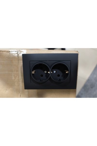 Mutlusan Black Framed Double Grounded Socket, Modern Black