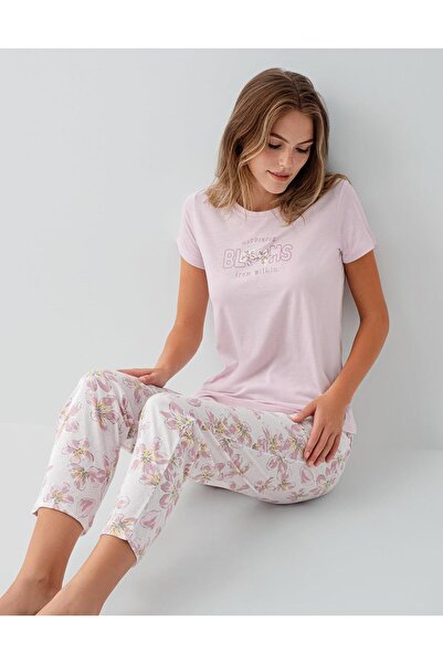 Arnetta Set de pijamale pentru femei, 50% bumbac, 50% modal, cu imprimeu – mâ...