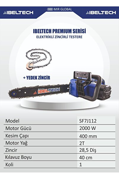 İBELTECH PREMİUM SERİ ÇELİK ZİNCİRLİ BAKIR SARGILI MOTOR 2200W ELEKTRİKLİ ZİN...