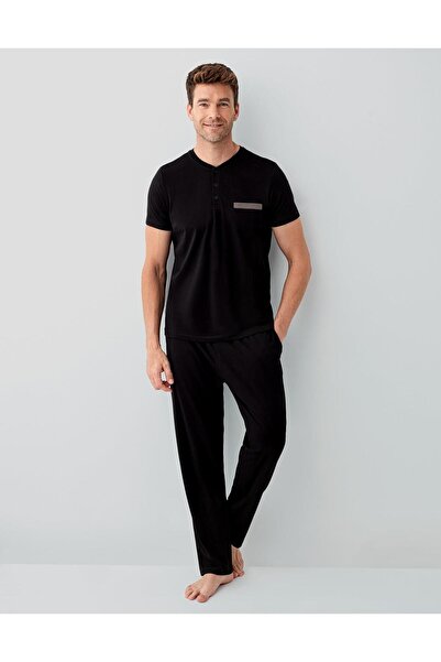 Arnetta Men's Black Boxed 3-Piece 100% Cotton Pajama Set – Short-Sleeved Butt...