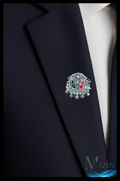 MAZEN Osmanlı Arması Yaka Rozeti | Renkli Mineli | Metal Rozet