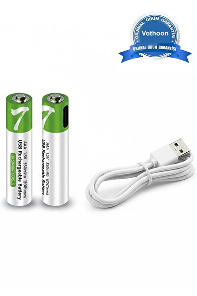 Vothoon Type-C Şarjlı 800MWH 1.5V Şarj Edilebilir 2'li AAA İnce Pil - Lityum ...