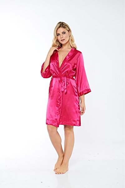 star iç giyim Fuchsia Silk Satin Dressing Gown - 14007