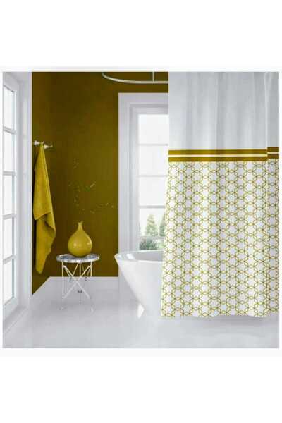 Blue Home Tropik Polyester Fabric Geometric Gold Pattern Bathroom Curtain Dom...