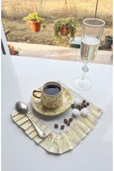 Doğa teks home Vintige Sarı Çiçek Desenli Kahve Sunum Peçetesi (2 adet)