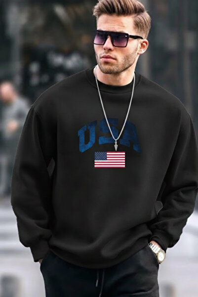 COMBİNE MİCHAİL Ανδρικό φούτερ με στάμπα USA Comfort σε μαύρο χρώμα