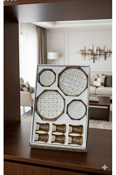 Paşabahçe مجموعة هيرينسيا ساجا المكونة من 18 قطعة من الشاي والكيك الذهبي الفا...