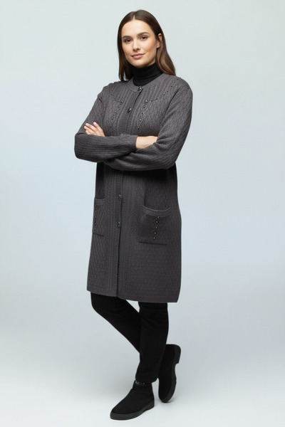 ECE GİYİM Women's Front Buttoned, Pocketed, Side-Slit-Free, Merserized Cardigan