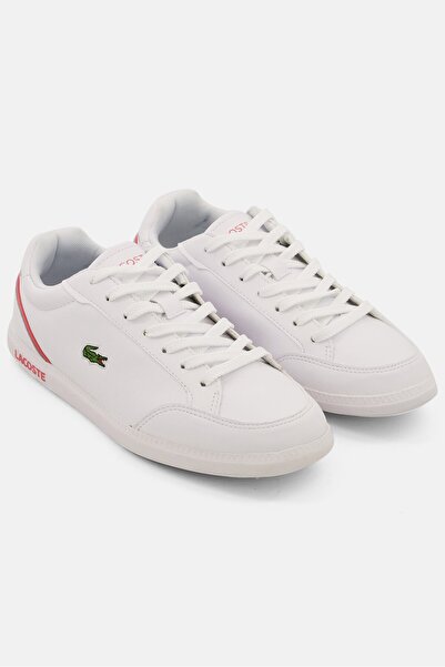 Lacoste حذاء نسائي كاجوال برباط على شكل قبعة تخرج، أبيض/وردي