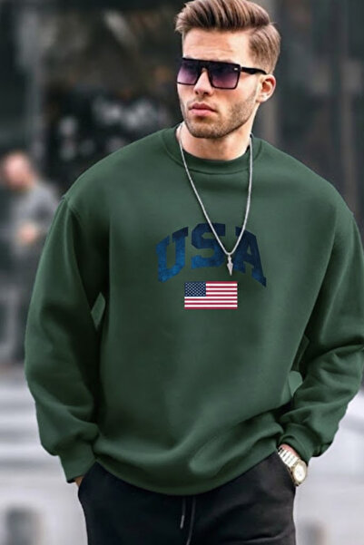 COMBİNE MİCHAİL Ανδρικό φούτερ με στάμπα USA Comfort σε κόκκινο και πράσινο χ...