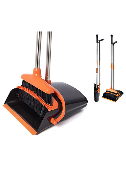NEXTLY Broom and Dustpan Set, 90-95cm, Black-Orange