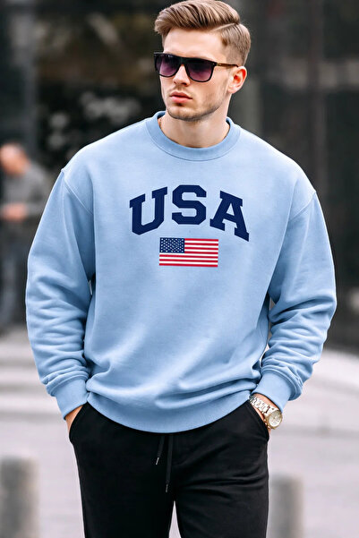 COMBİNE MİCHAİL Ανδρικό φούτερ USA με στάμπα Comfort B. Blue