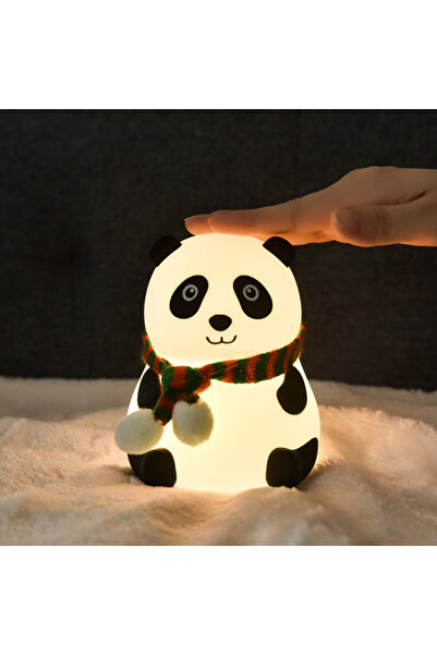Manessa Renk Değiştiren Şirin Panda Figürlü Şarjlı Pofuduk LED Gece Lambası-B...