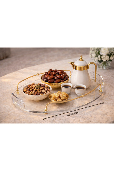 Dania ✨ Clear oval acrylic serving tray with a luxurious gold frame | Size 49...