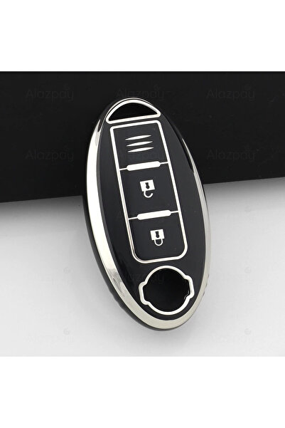 Alazpay غطاء مفتاح من مادة TPU ذو حافة فضية لسيارات نيسان جوك، قاشقاي، إكس-تر...