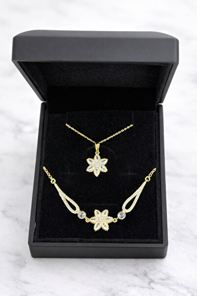 Silvano Jewelry 925 Ayar Gümüş Altın Kaplama Işıklı Kutuda Lotus Takı (Kolye-...