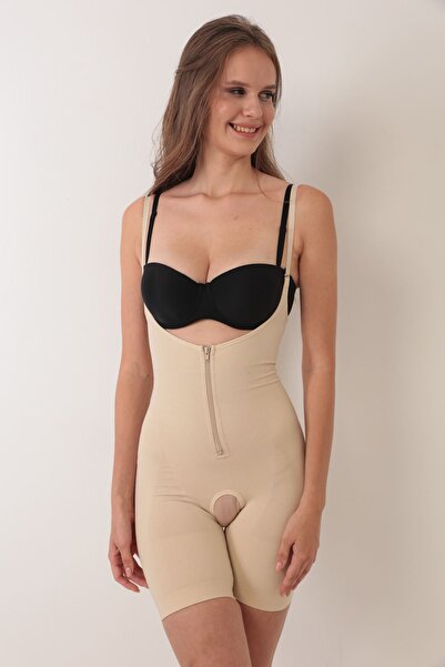 star iç giyim Skin Rope Strap Network Part Open Zipper Full Length Women's Co...