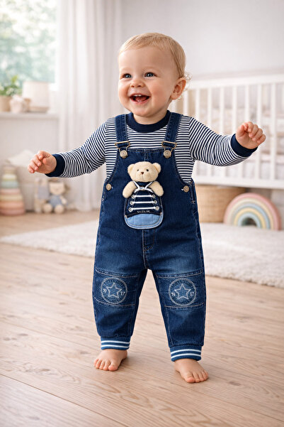 be&en kids Bebek Kot Salopet Takım Jean Tulum Bodyli 2’li Set