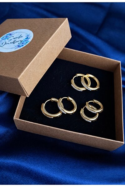 Sueda Jewellery Sueda Taşlı İnce Halka Set Küpe