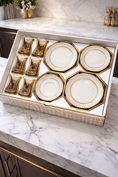 Paşabahçe Herencia Saga 18 Piece Premium Gold Tea & Cake Set – Dowry Set