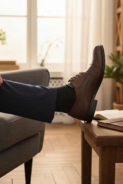 enoch حذاء إينوك رجالي كلاسيكي برباط من الجلد الطبيعي باللون البني