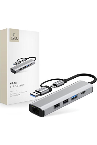 Tech-Protect HB03 HUB ADAPTER 5IN1 TYPE-C + USB2.0 + USB3.0 + RJ45 SPACE GREY
