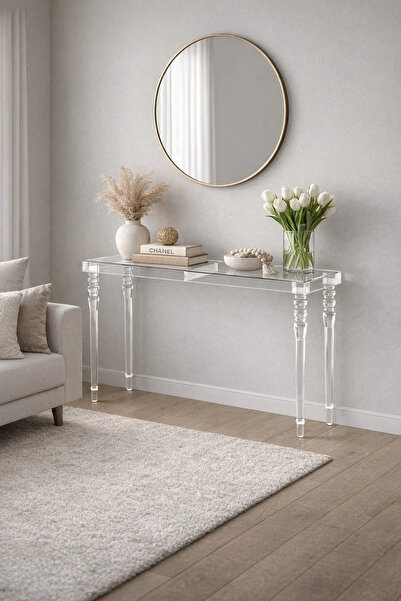 MARIA HOMES Modern Clear Acrylic Console Table 140cm Transparent Hallway Furn...