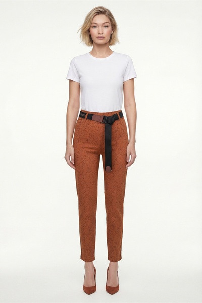 EXİTLİNE Women's Tile Summer Patterned Pants with Belt and Accessories