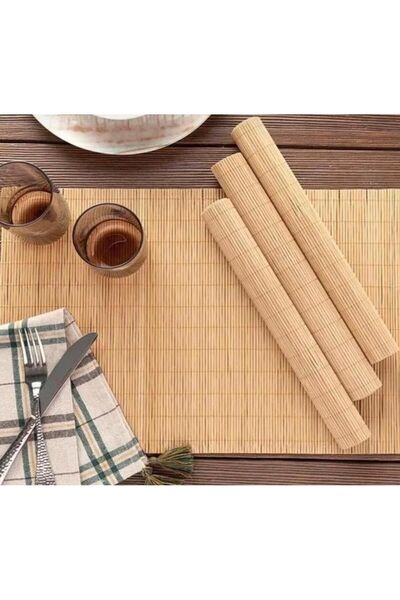 Mutfika 4 Adet Bambu Dikdörtgen Ahşap Katlanabilir Amerikan Servis Tabak Altl...