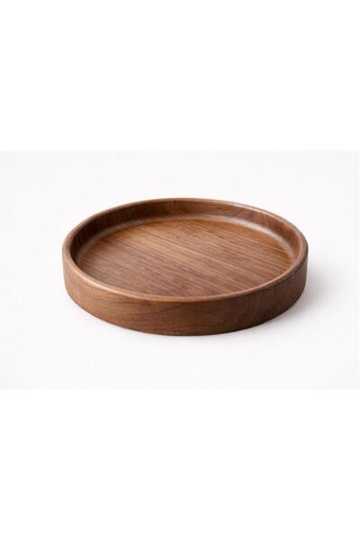 Carveni Natural Wooden Cake & Pastry Presentation Plate 24 cm – High-Rimmed Wooden Serving Plate