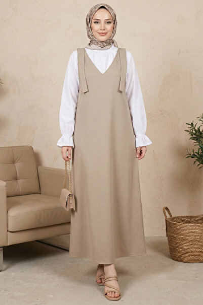 Kirazgym Women's Long Hijab with Tie-Back Shoulders - Beige