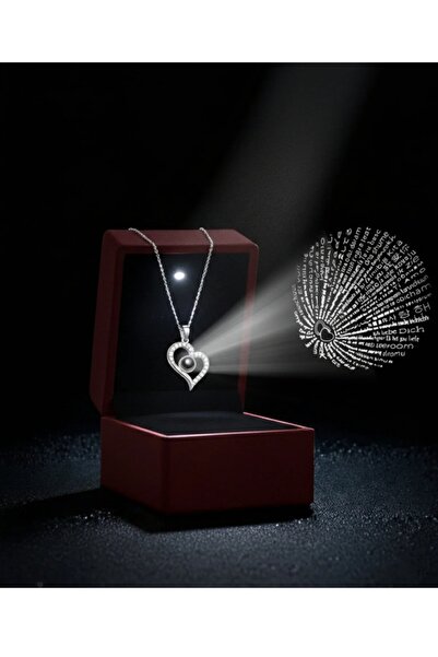 JUPİTER HOME Işıklı Kutuda Çelik 100 Dilde Seni Seviyorum Kolyesi Sevgililer ...