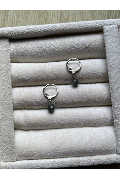 Pel Design Sapphire Stone Silver Color Steel Hoop Earrings Handmade