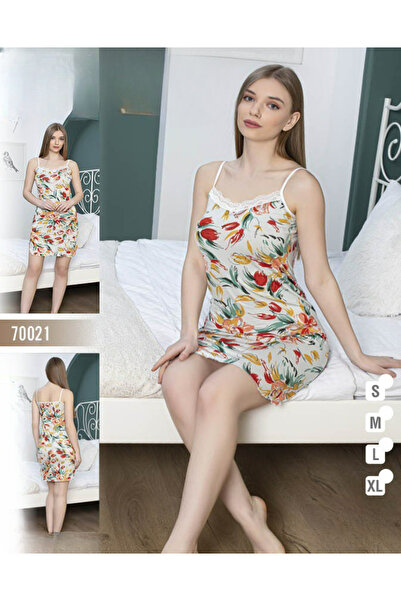 turkish Women's nightgown with thin straps and a colorful floral print with l...