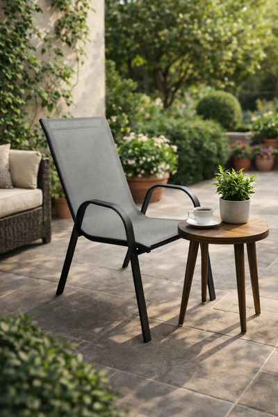 MARIA HOMES Premium Outdoor Garden Chair Stackable Metal Frame with Breathabl...