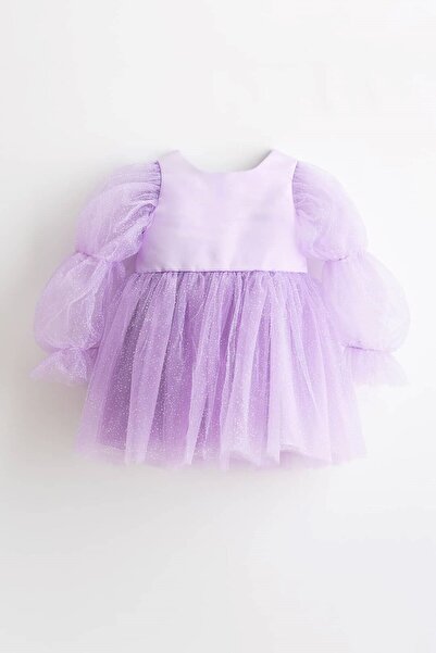 Banamio Rochie pentru fete Pearlie din tul cu sclipici și mâneci cu șnur