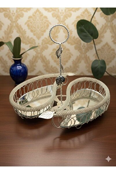 AKMETAL AYNALI GÜMÜŞ RENK İKİ BÖLMELİ TELKARİ MODEL BAYRAM ŞEKERLİK ÇİKOLATALIK