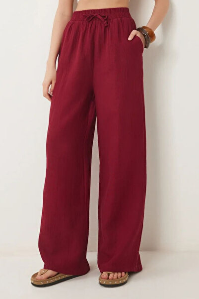 adba style Hafif Transparan Beli Lastikli %100 Pamuk Müslin Pantolon 4078