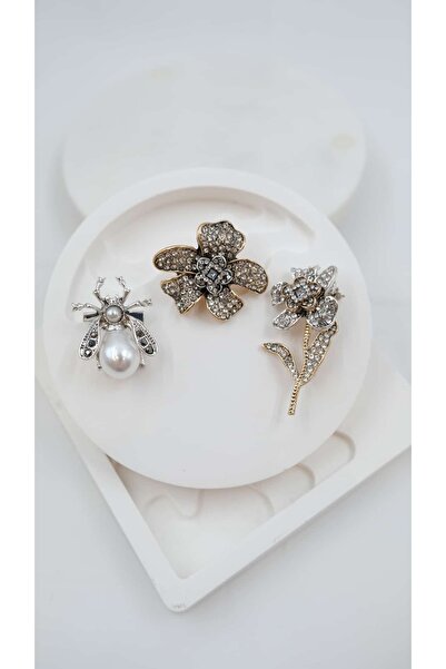 Jerie Arı ve Çiçek 3'lü Broş Seti