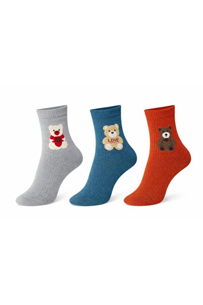 İpeksi 3 Pairs of Teddy Bear Patterned Organic Combed Cotton Tennis College S...