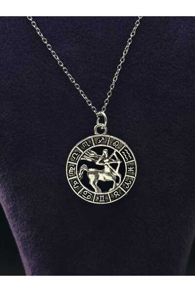 sarıyer silver Sagittarius Zodiac Steel Pendant and Chain Jewelry Classic Sto...
