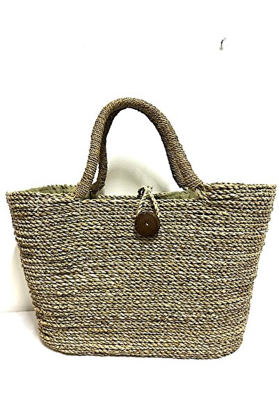 Barc Shop Hasır Bambu Rattan El Çantası Organik El işi 48x27 Cm