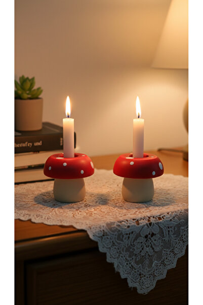 ZENNORA HOME Mantar Mumluk Seti, 2 Adet, Obje, Biblo, Ev Dekorasyon. Şamdan (...