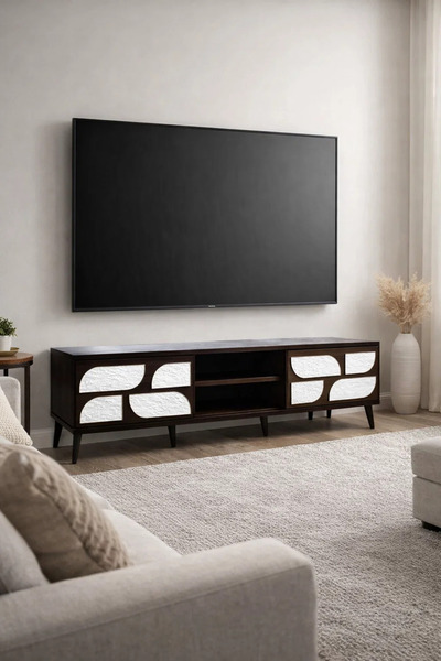 MARIA HOMES Brown TV Unit 160×40×45 cm – Modern Entertainment Center with Dec...